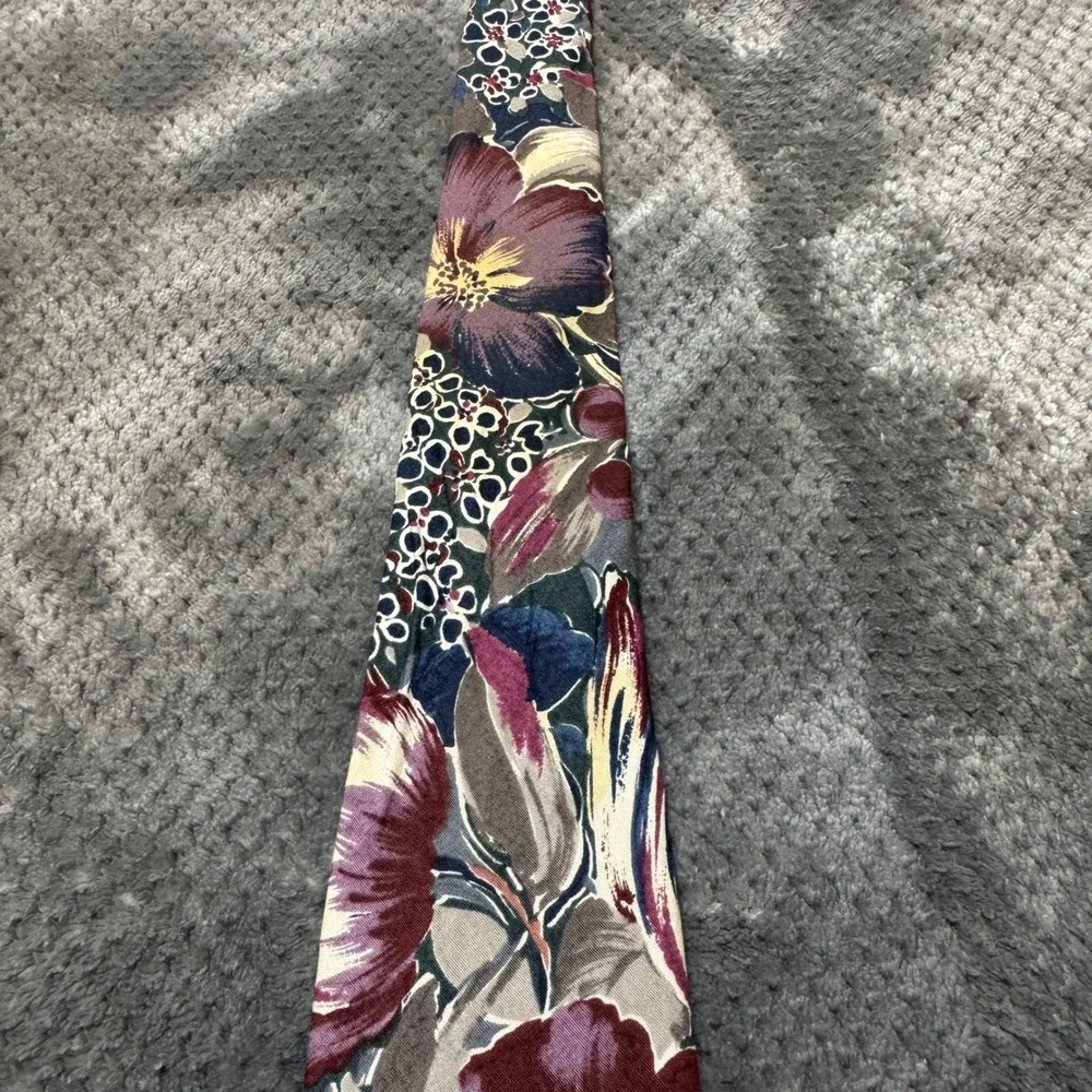 Fraser Thomson & Sons Mens Floral Tie Burgundy Navy Blue Grey Wide 3.75in